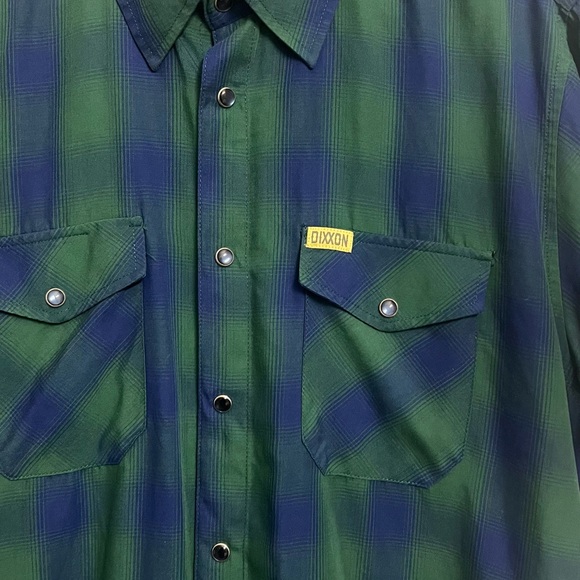 Dixxon Tahoe Men's short sleeve Green and Blue Plaid Shirt - Picture 2 of 3